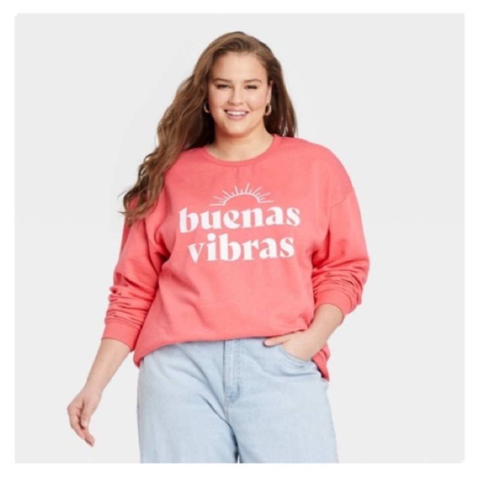 Women's Pink Graphic Sweatshirt “Buenas Vibras” size Large